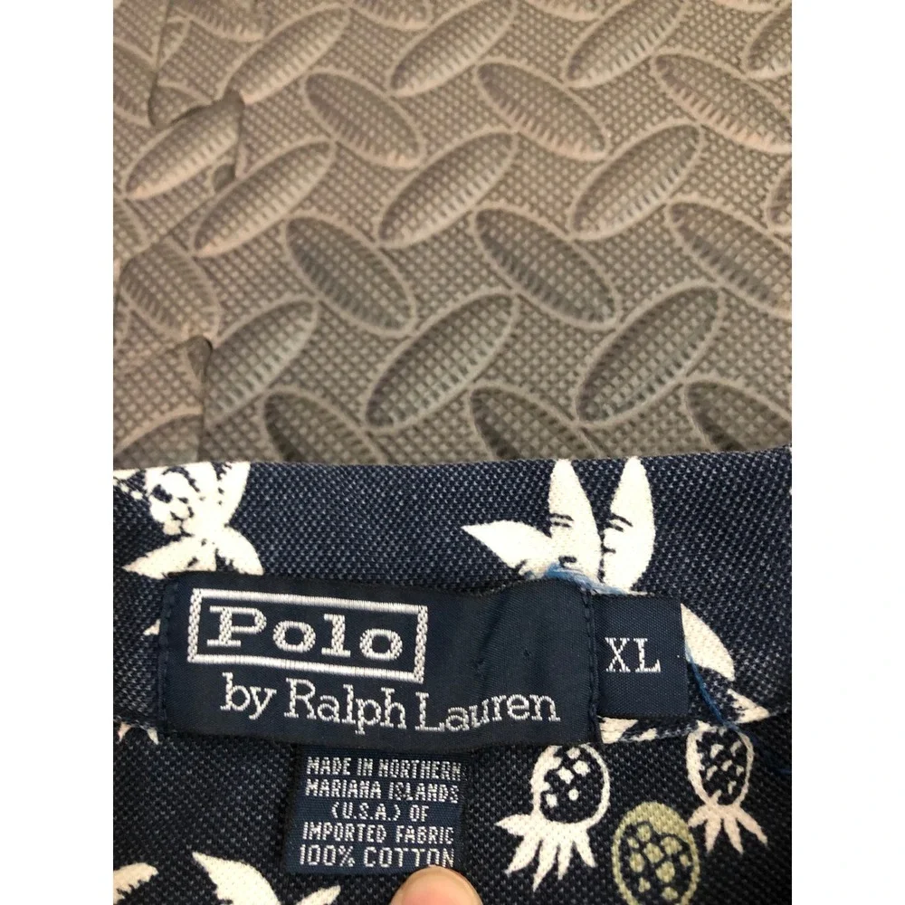 Polo Ralph Lauren Polo Shirt Mens XL Navy Blue Palm Tree Pineapple Print Cotton